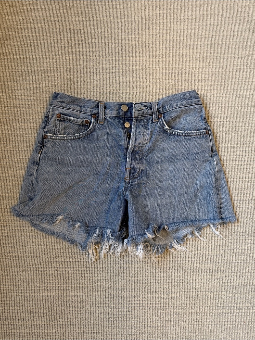 Agolde Light Blue Distressed Denim Jean Shorts